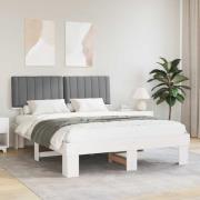 vidaXL Sängram med Klädd Huvudgavel Ljusgrå 150 x 200 cm Massiv furu