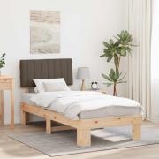 vidaXL Sängram med Klädd Huvudgavel Taupe 90 x 200 cm Massiv furu