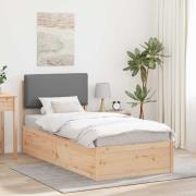 vidaXL Sängram med Klädd Huvudgavel Ljusgrå 90 x 200 cm Massiv furu