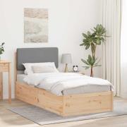 vidaXL Sängram med Klädd Huvudgavel Ljusgrå 100 x 200 cm Massiv furu