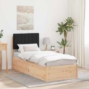 vidaXL Sängram med Klädd Huvudgavel Svart 75 x 190 cm Massiv furu