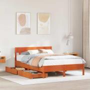 vidaXL Sängram utan madrass vaxbrun 140x190 cm massiv furu