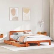 vidaXL Sängram utan madrass vaxbrun 135x190 cm massiv furu