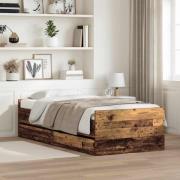 vidaXL Sängram med låda Gammalt trä 90 x 200 cm Massiv furu