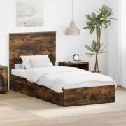 vidaXL Förvaringssäng med låda Rökt ek 100 x 200 cm Konstruerat trä