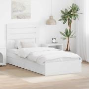 vidaXL Förvaringssäng med huvudgavel Vit 90 x 200 cm Konstruerat trä