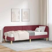 vidaXL Hörn Sängram med madrass med huvudgavel Vinröd 80 x 200 cm tyg