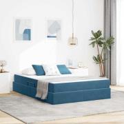 vidaXL Förvaringssäng med madrass Mörkblå 140 x 190 cm Sammet
