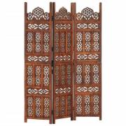 vidaXL Rumsavdelare 3 paneler handsnidad brun 120x165 cm mangoträ