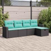 vidaXL Loungegrupp för trädgården med dynor 5 delar svart konstrotting