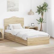 vidaXL Förvaringssäng med låda Sonoma-ek 90 x 200 cm Konstruerat trä