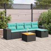 vidaXL Loungegrupp med dynor 6 delar svart konstrotting