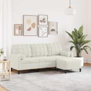 vidaXL 3-sitssoffa med fotpall gräddvit 180 cm sammet