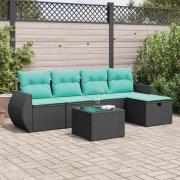 vidaXL Loungegrupp med dynor 6 delar svart konstrotting