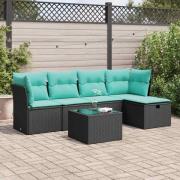 vidaXL Loungegrupp med dynor 6 delar svart konstrotting