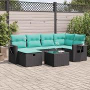 vidaXL Soffgrupp för trädgården med dynor 7 delar svart konstrotting