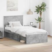 vidaXL Sängram med huvudgavel Betonggrå 75 x 190 cm Konstruerat trä