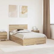 vidaXL Sängram med huvudgavel Sonoma-ek 135 x 190 cm Konstruerat trä