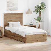 vidaXL Sängram med huvudgavel Artisan Ek 90 x 200 cm Konstruerat trä