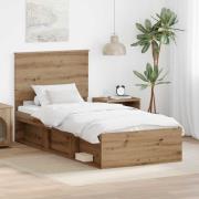vidaXL Sängram med huvudgavel Artisan Ek 100 x 200 cm Massiv furu
