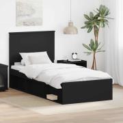 vidaXL Sängram med huvudgavel Svart 90 x 200 cm Massiv furu