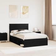 vidaXL Sängram med huvudgavel Svart 135 x 190 cm Massiv furu
