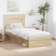vidaXL Sängram med huvudgavel Sonoma 90 x 190 cm Massiv furu