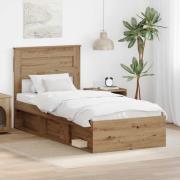vidaXL Sängram med huvudgavel Artisan Ek 90 x 200 cm Massiv furu