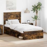vidaXL Sängram med huvudgavel Rökt ek 75 x 190 cm Massiv furu