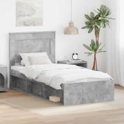 vidaXL Sängram med huvudgavel Betonggrå 90 x 190 cm Massiv furu