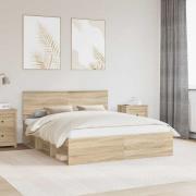vidaXL Sängram med huvudgavel Sonoma 160 x 200 cm Massiv furu