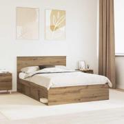 vidaXL Sängram med huvudgavel Artisan Ek 135 x 190 cm Massiv furu
