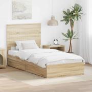 vidaXL Förvaringssäng med låda Sonoma-ek 90 x 190 cm Konstruerat trä