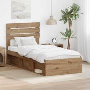 vidaXL Sängram med huvudgavel Artisan Ek 100 x 200 cm Massiv furu