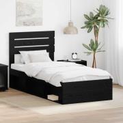 vidaXL Sängram med huvudgavel Svart 90 x 190 cm Massiv furu