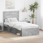 vidaXL Sängram med huvudgavel Betonggrå 75 x 190 cm Massiv furu