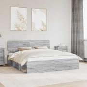 vidaXL Sängram med huvudgavel Grå Sonoma 200 x 200 cm Massiv furu