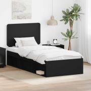 vidaXL Sängram med huvudgavel Svart 100 x 200 cm Massiv furu
