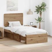 vidaXL Sängram med huvudgavel Artisan Ek 90 x 200 cm Massiv furu