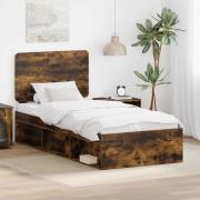 vidaXL Sängram med huvudgavel Rökt ek 90 x 190 cm Massiv furu