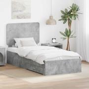 vidaXL Sängram med huvudgavel Betonggrå 100 x 200 cm Konstruerat trä