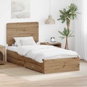 vidaXL Sängram med huvudgavel Artisan Ek 90 x 200 cm Konstruerat trä
