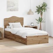 vidaXL Sängram med huvudgavel Artisan Ek 100 x 200 cm Konstruerat trä
