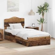 vidaXL Sängram med huvudgavel Gammalt trä 90 x 190 cm Konstruerat trä