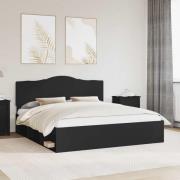 vidaXL Sängram med huvudgavel Svart 200 x 200 cm Massiv furu