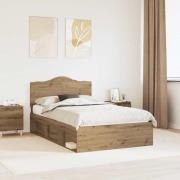vidaXL Sängram med huvudgavel Artisan Ek 120 x 190 cm Massiv furu