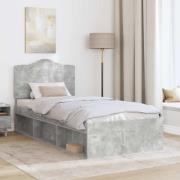 vidaXL Sängram med huvudgavel Betonggrå 100 x 200 cm Massiv furu