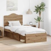 vidaXL Sängram med huvudgavel Artisan Ek 90 x 200 cm Massiv furu