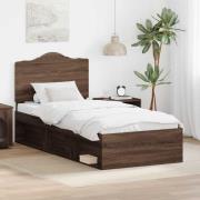 vidaXL Sängram med huvudgavel Brun Ek 75 x 190 cm Massiv furu