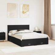 vidaXL Sängram med huvudgavel Svart 135 x 190 cm Konstruerat trä